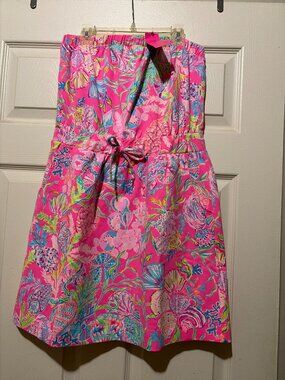 Lilly Pulitzer Strapless Floral Mini Dress Smocked Waist Size M